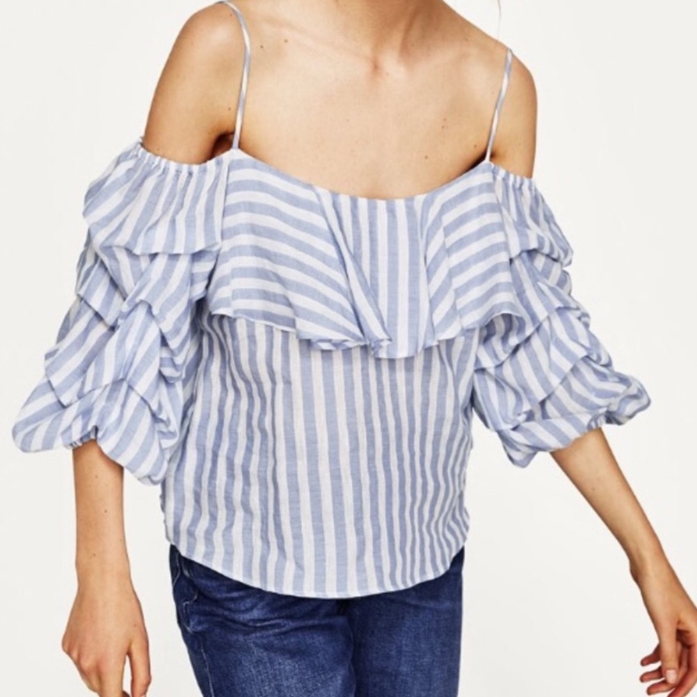 Zara Woman S Off Shoulder Stripe Ruffles Sleeve